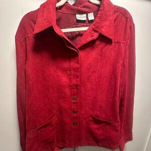 Chico’s Red Crinkle Textured Button-Up Shirt Jacket (Size 3 / L-XL)